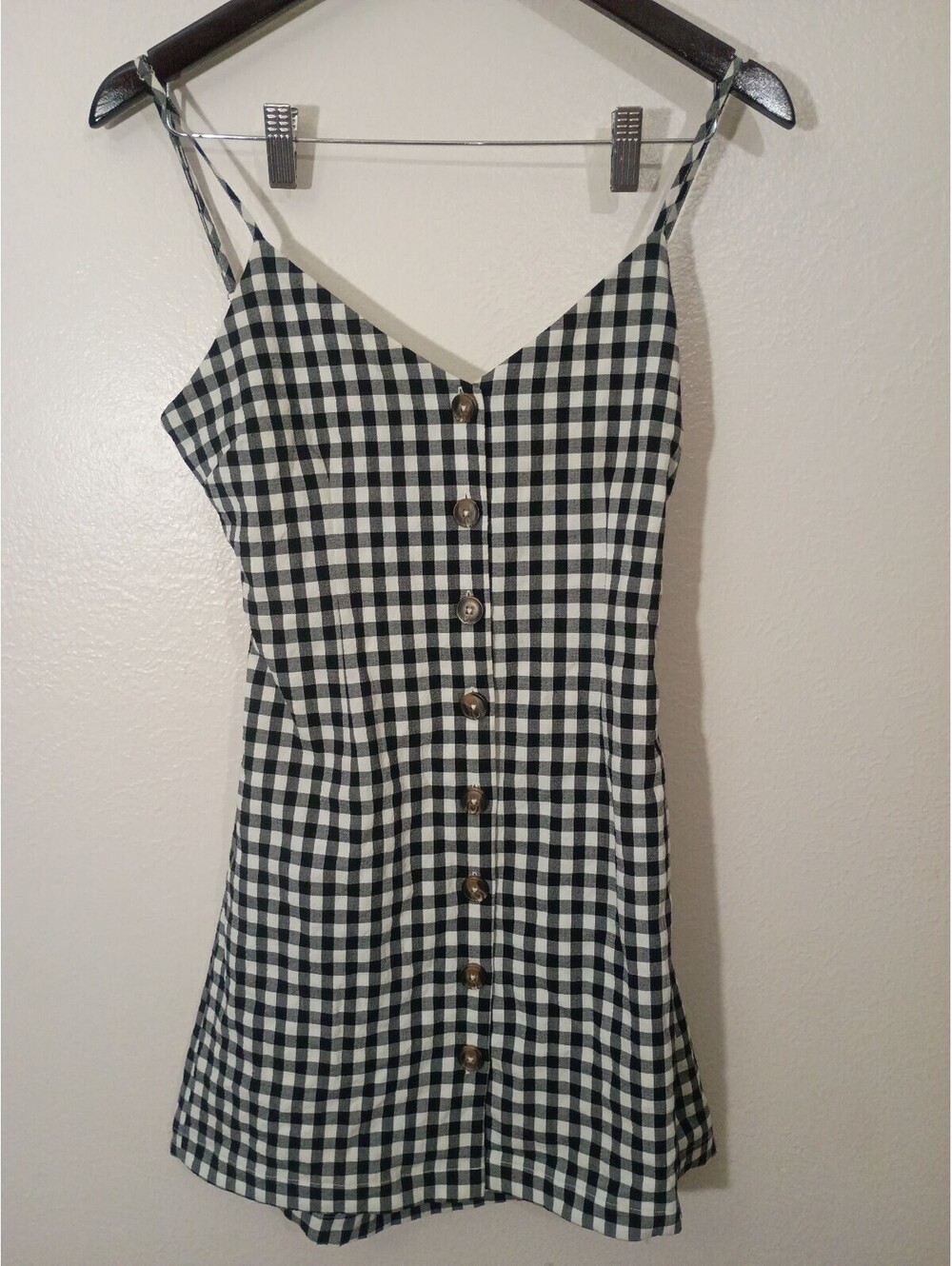 Forever 21 Black and White Gingham Button Front Mini Dress with Back Tie